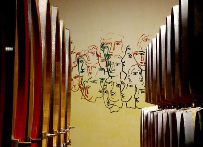 Cantina Castello Romotorio, wall drawing by Sandro Chia