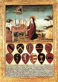 Biccherne, Neroccio di Bartolomeo de’Landi (attribuito), La Vergine raccomanda la città di Siena a Gesù, tempera su tavola, (1480)   